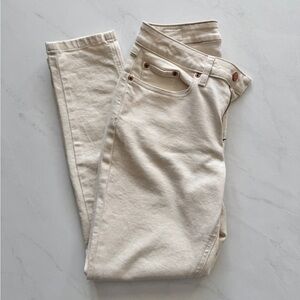 L.L. Bean BeanFlex Slim Leg Jeans 6 Petite Cream Ecru Ankle Denim Classic Fit